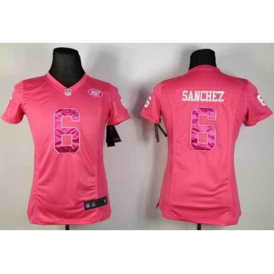 Women Nike New York Jets 6# Mark Sanchez Pink NFL Jerseys